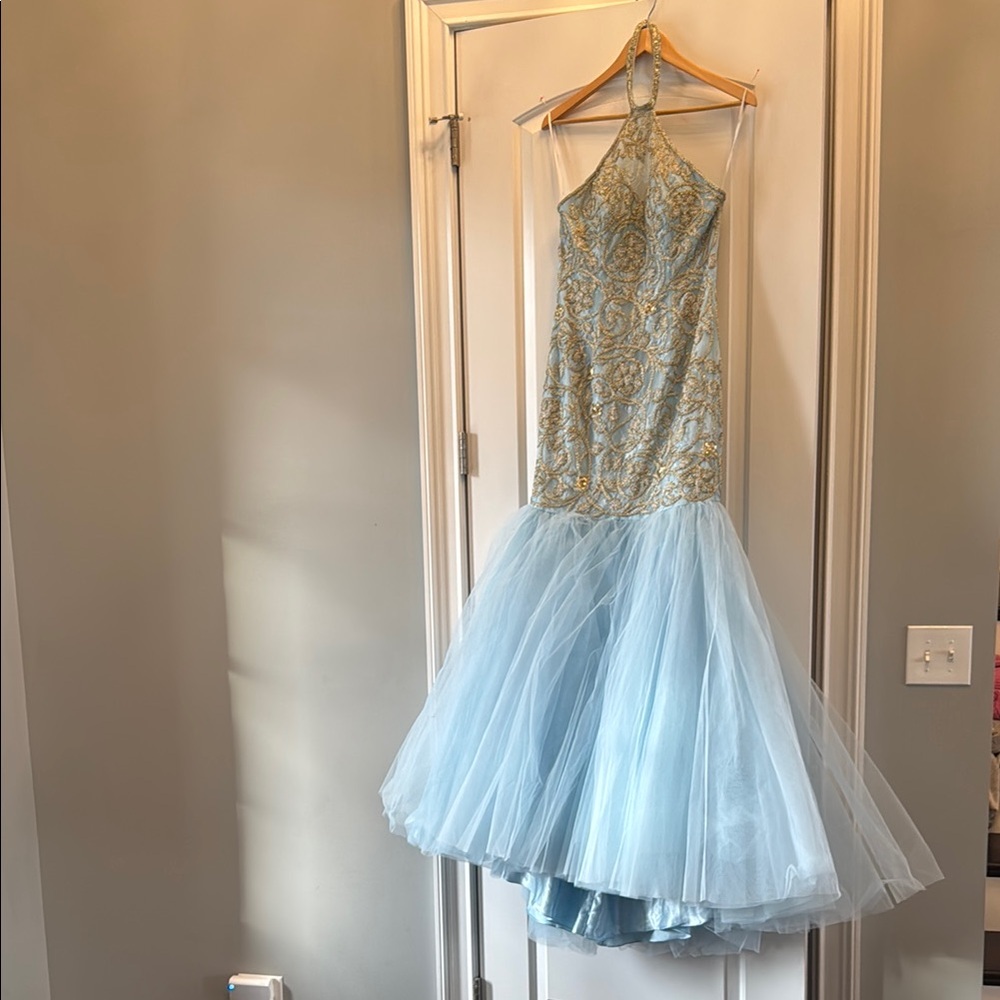 Elegant Blue and Gold Dress